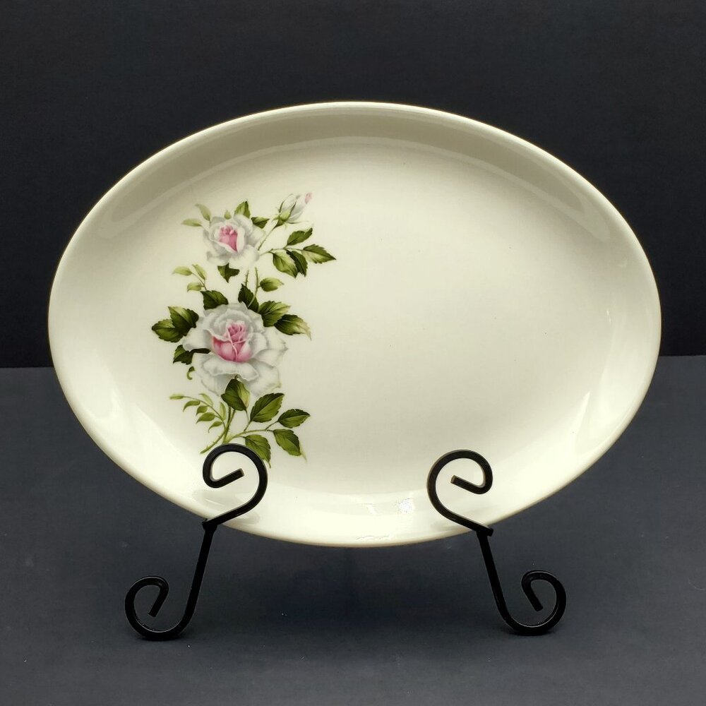 Crooksville Dinner Rose Small Oval Plate Ivory Platter Pink White Roses